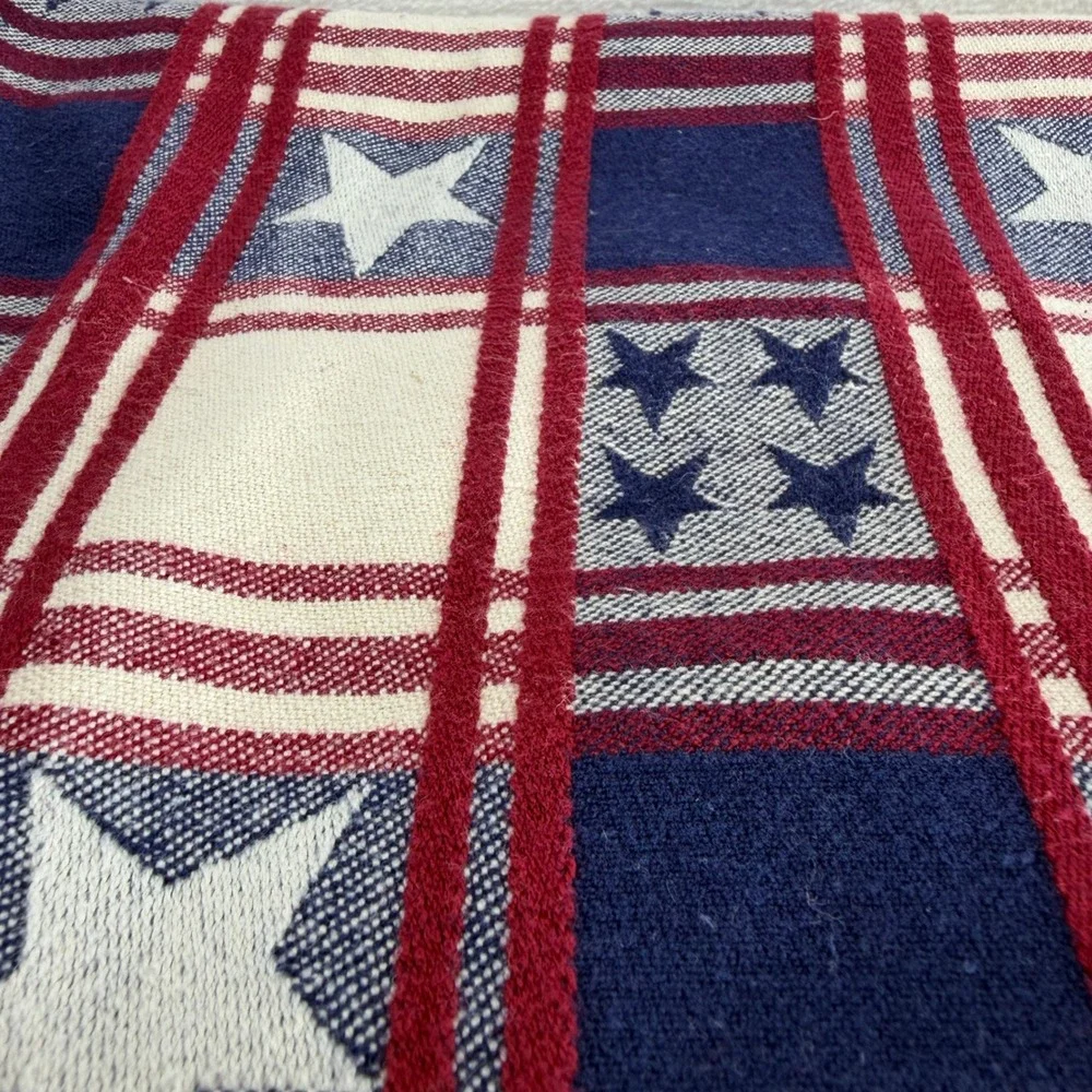 Pampered Chef Patriotic Stars & Stripes Woven Tablecloth Red White Blue July 4th